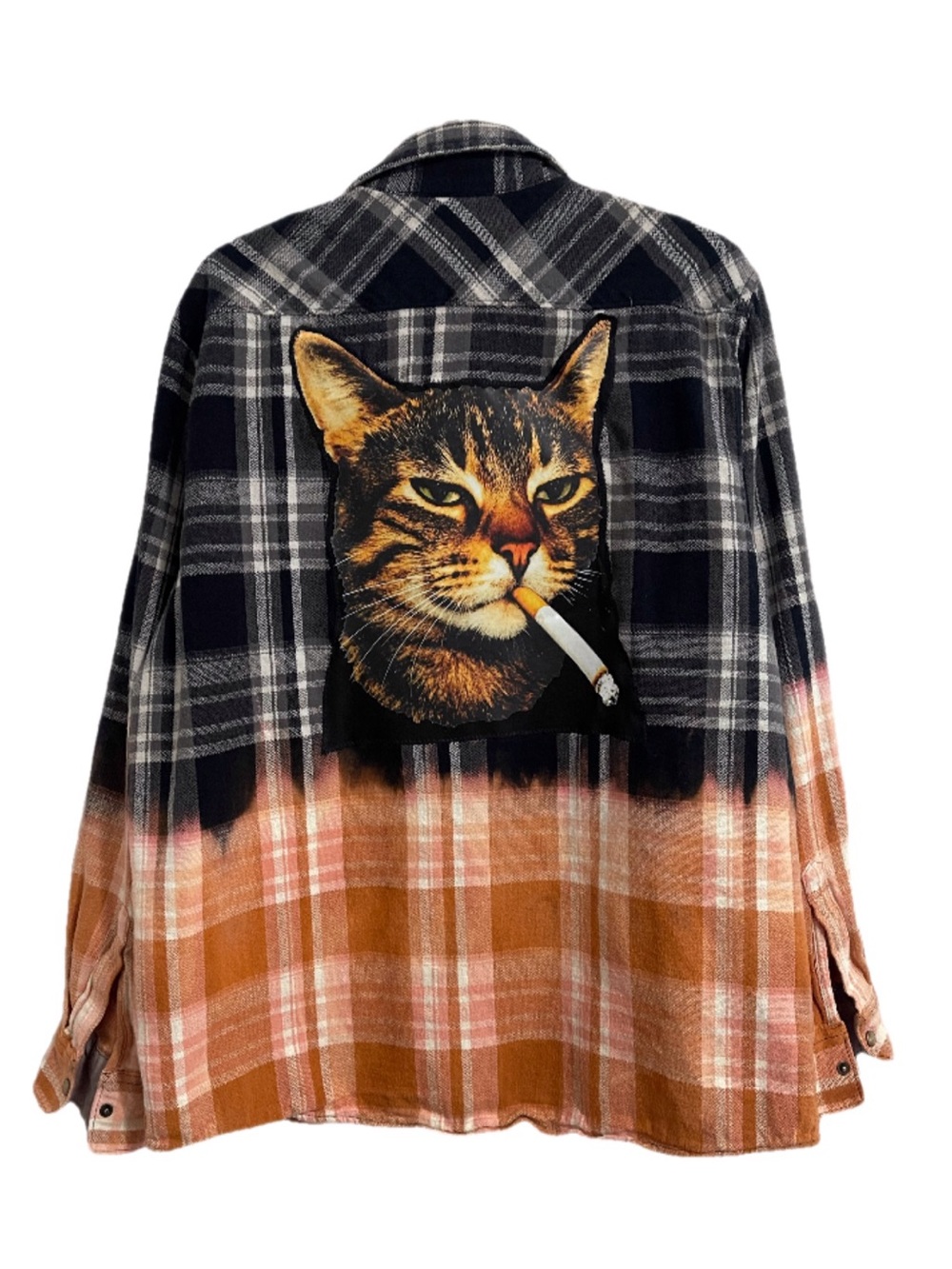 Upcycled “Cat” Cotton Flannel Shirt Jacket in Black & Brown